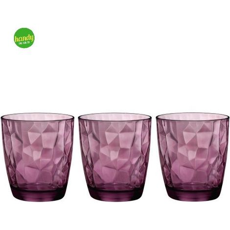 Tris bicchieri acqua diamond Bormioli viola