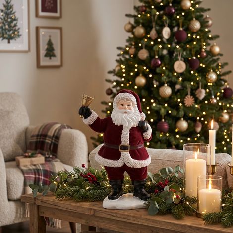 Babbo Natale in resina floccato decorazione natalizia per interno h 23 cm -Con lanterna (1/5)