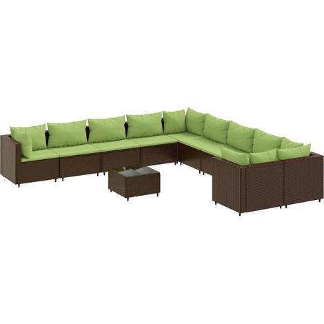 Set Divani da Giardino 11 pz con Cuscini Polyrattan Marrone vidaXL (1/5)