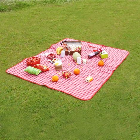 Tapis de pique-nique imperméable et résistant à l'humidité, couverture de pique-nique pour camping en plein air, quadrillage rouge et blanc (195 x 200 cm) (1/5)
