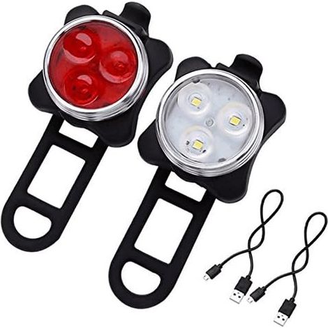 Luz LED COB impermeable para bicicleta de exterior con 3 LED, carga USB, 4 modos para conducción nocturna, luces delantera y trasera. (1/5)