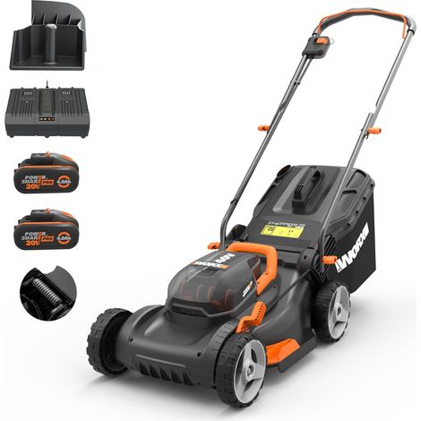 Tondeuse à Gazon sans Fil 40V(2 x 20V) Max 40cm jusqu'à 500m² Tondeuse à Gazon poussée sur Batterie, 2 4.0Ah Batterie, Coupe Réglable 20-80 mm, Idéale pour un Jardin (1/5)