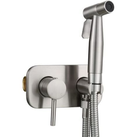 Douchette de bidet encastrée en acier inoxydable – Eau froide et chaude – Installation murale – Prise standard G1/2' – Argent brossé (1/5)