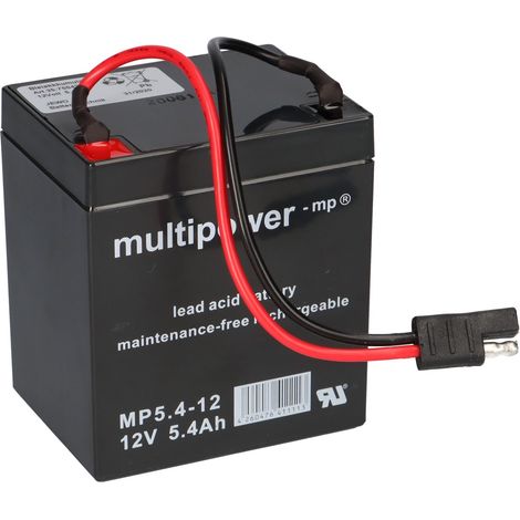 AMZ Multipower Blei Akku Gel AGM Technik 12V 5,4Ah mit Stecker für Rasenmäher z.B. Sabo 43-Vario E Toro Briggs Stratton