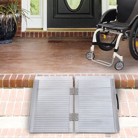 Argent - Rampe pliante pour fauteuil roulant 61 cm Charge 270 kg Rampe portable en aluminium doté de bords de sécurité