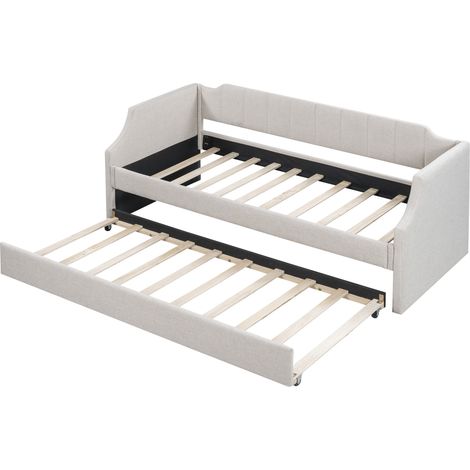 Letto da giorno imbottito beige con letto estraibile 90 x 200 / 90 x 190 cm (1/5)