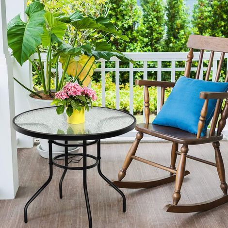 COSTWAY Bistrotisch Gartentisch Glastisch Beistelltisch Balkontisch Terrassentisch mit Schirmloch und Glasplatte für Innen- und Aussenbereich (1/5)
