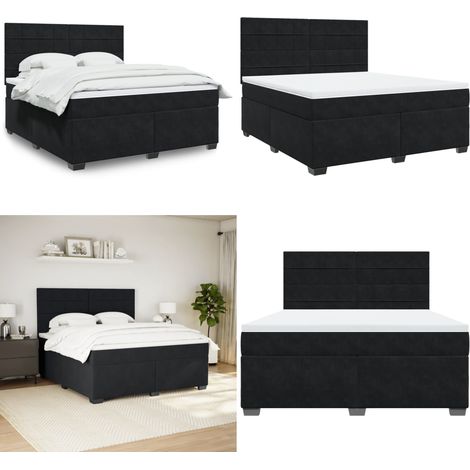 Sommier à lattes de lit avec matelas Noir 180x200 cm Velours - Matelas à ressorts ensachés - Sommeil réparateur (1/5)