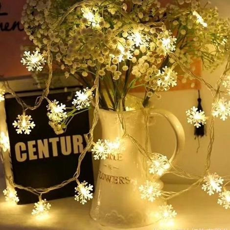 100 LED Guirlande lumineuse solaire, flocon de neige, 12 m, 8 modes, lumière chaude, décoration extérieure et intérieure