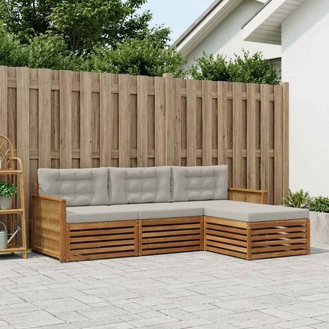 vidaXL Set di divani da esterno 4 pz Naturale e Grigio Chiaro (1/5)