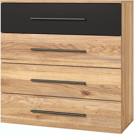Comò design con 4 grandi cassetti. Collezione EOS in colore rovere chiaro e nero.