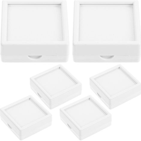 Lot de 12 Boîtes D’Exposition Carrées pour Pierres Précieuses et Bijoux 5 X 5 X 25 CM Plastique Transparent avec Couvercle en Verre Intérieur Mousse Blanche Coffret de (1/5)