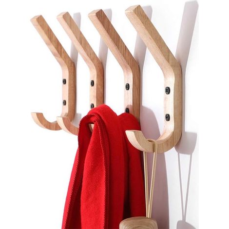 ganchos de pared de madera de caucho para abrigos, percheros con dos ganchos, 16 x 6 x 2,5 cm (1/5)