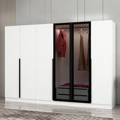 Guardaroba Grande Roviano, Armadio Camera da Letto Appendiabiti, 10 Ripiani, Apertura Battente, 270x210h cm Bianco (1/5)