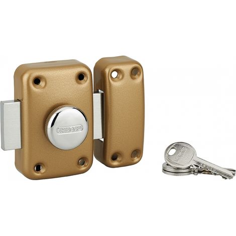 THIRARD - Verrou à bouton Apache pour porte d'entrée, cylindre 30mm, acier, 3 clés, époxy or - THIRARD