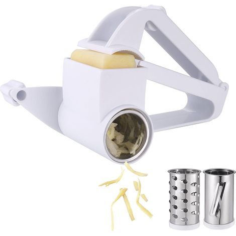 Râpe à fromage rotative, râpe à fromage parmesan avec 3 types de lames de tambour, trancheuse à fruits/fromage, râpe mécanique pour cuisine, râpe à main en acier inoxydable pour fromage, fruits et lég (1/5)