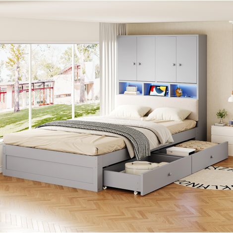Letto singolo 90x200 cm in legno grigio con contenitore, salvaspazio, senza materasso – MEUBLIV