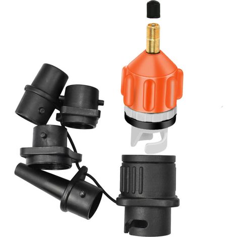 Adattatore per pompa SUP con valvola standard e 4 ugelli per gommone a remi, stand up paddleboard e kayak (arancione)