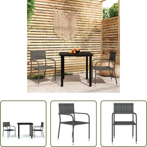 Chaise de jardin - Ensemble à manger de jardin 3 pcs Gris (1/5)