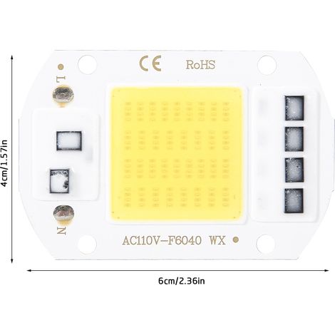 2 puces LED COB intégrées haute luminosité 50 W AC110V, 6 x 4 cm, blanches (1/5)