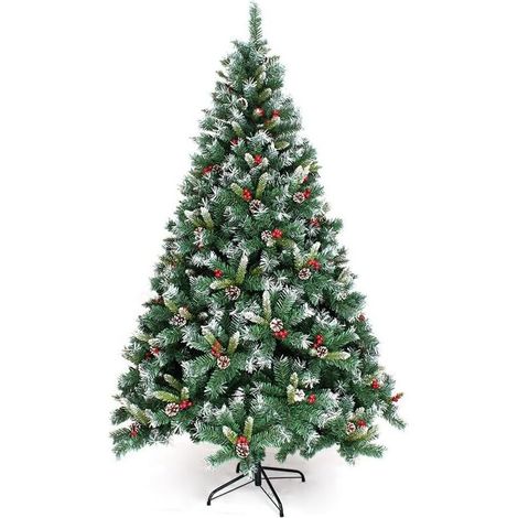 Albero di Natale artificiale da 5 piedi, albero di Natale in abete rosso con cerniera, non illuminato, con 450 rami e supporto in metallo pieghevole, per uso interno ed esterno, perfetto per Natale (1/5)