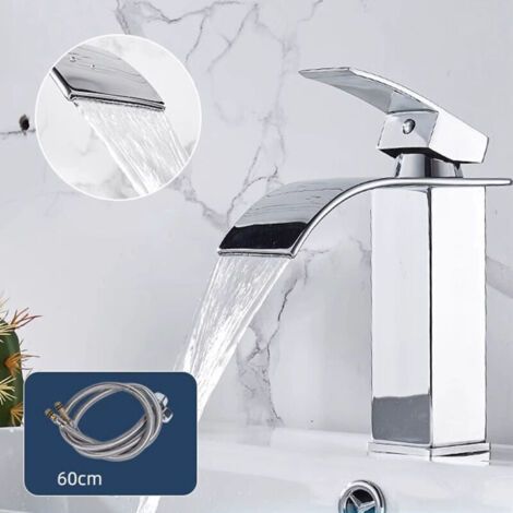 Moderne Robinet Salle de Bain Cascade, Design Elégant Robinet Lavabo, , Eau Chaude et Froide Disponible, Robinetterie Chromé (1/4)