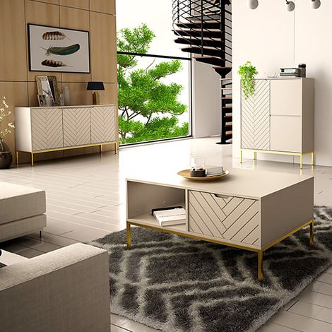 Wohnzimmer Set 3-teilig modern in Beige mit gefrästen Fronten ANGERA-140 (1/5)