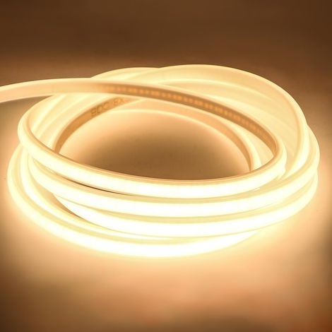 Bande lumineuse LED autocollante COB 10m 220V - 288 LED/m blanc chaud,IP65, Prise avec Interrupteur, Idéale pour Intérieur et Extérieur (1/5)