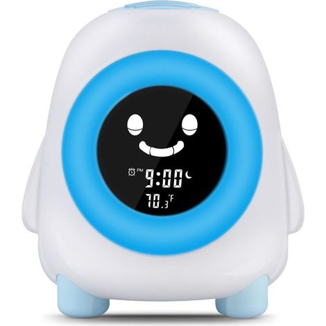 Réveil Enfant,Lampes de Réveil 5 Couleurs 5 Sons Lumière de Nuit Lampe de Table Lampe De Chevet Réveil Numérique Affichage Température Bon Cadeau pour Enfant Bébé-Fei Yu (1/4)