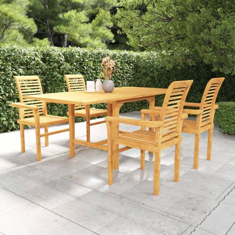 Ensemble repas de jardin 5 pièces en bois de teck massif table extensible 110 à 160 cm avec 4 chaises empilables (1/5)