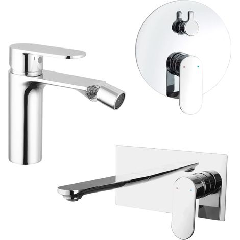 Set Miscelatori con Lavabo ad Incasso Bidet senza Scarico e Incasso Doccia c/Deviatore in Ottone Cromato Mod. Kerry (1/4)
