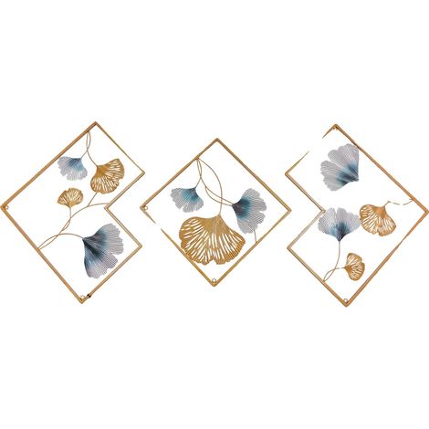 Decoración de pared, estructura metálica, diseño elegante, color dorado, 3 piezas. (1/2)