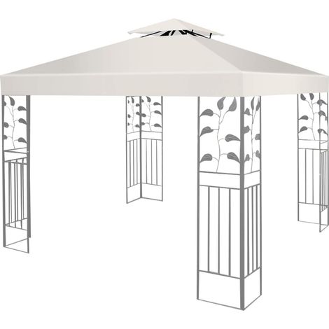GOPLUS Toile de Rechange pour Pavillon Bâche pour Tonnelle Impermeable Bâche de Tente Fait en Polyester-3M x 3M-Beige/Vert/Rouge (Beige) (1/5)