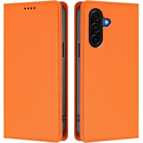 Pour Samsung Galaxy A57 5G Étui Portefeuille en Cuir Fermeture Magnétique Anti-RFID Housse de Téléphone - Orange (1/5)