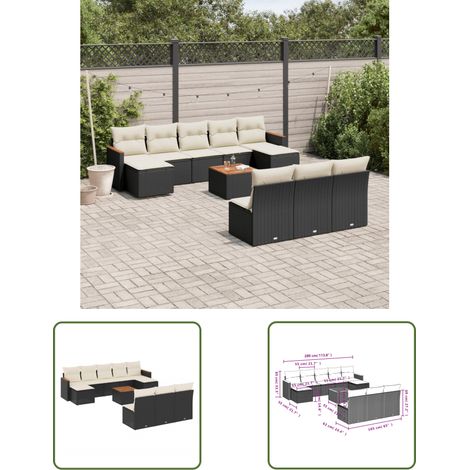 The Living Store 11-tlg. Garten-Sofagarnitur mit Kissen Schwarz Poly Rattan - Gartenmöbel Set - Esszimmergarnitur - Outdoor Möbel - Lounge Garnitur - Rattan Sofa (1/3)