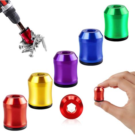 Set of 5 Magnetic Bit Holders, Magnetizer/Demagnetizer for Screwdriver Bits, 1/4 Inch (6.35 mm) Hex Shank, DIY Tool for Drills, Secure Screw Holding (1/5)
