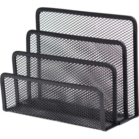 Porte-Revues - Treillis Métallique - 3 Fentes - Bureau Maison Bureau Professionnel - Noir - 1 Pièce