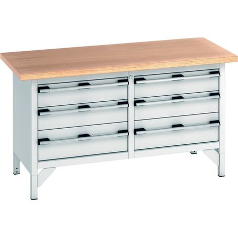 Bott Kastenwerkbank cubio Multiplex-Arbeitsplatte 1500 x 750 x 840mm RAL 7035