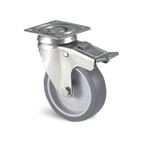 Roulette industrielle Pivotant avec frein Guitel Hervieu, inox, Ø 75mm, 60kg ( Prix pour 1 )