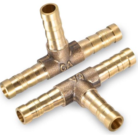 Raccord cannelé en laiton 6 mm ID en forme de T 3 voies pour air, gaz, eau et carburant – Connecteur en T barbelé (2 pièces) (1/5)