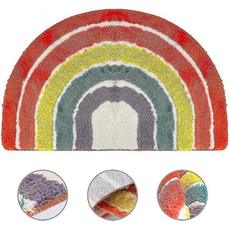 Tapis de salle de bain, tapis arc-en-ciel d'intérieur, tapis demi-cercle antidérapant, moquette moelleuse, doux et duveteux (1/5)