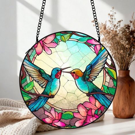 Vitrail colibri attrape-soleil 16 cm décoration fenêtre suspension élégante cadeau anniversaire (1/5)