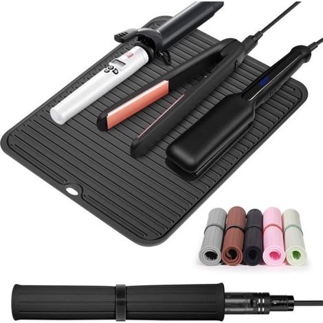 1 Tapis de protection, silicone résistant à la chaleur, 36x28 cm, pour fers à boucler et lisseurs, usage salon et domicile (1/5)
