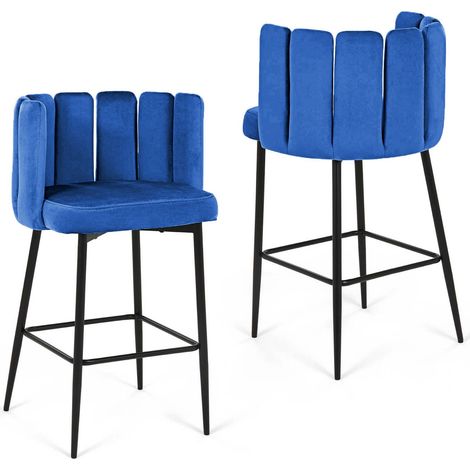 Lot de 2 tabourets de bar design en velours bleu DEBBY (1/5)