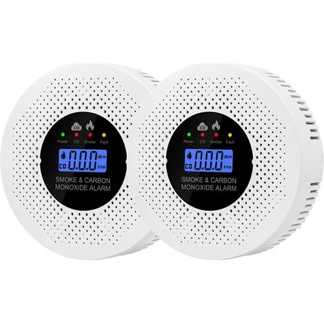 Sollbry Détecteur de Fumée et de Monoxyde de Carbone combiné avec Affichage LCD, Alarmes de Fumée Pile AA remplaçable Incluse,Lot de 2 (1/5)