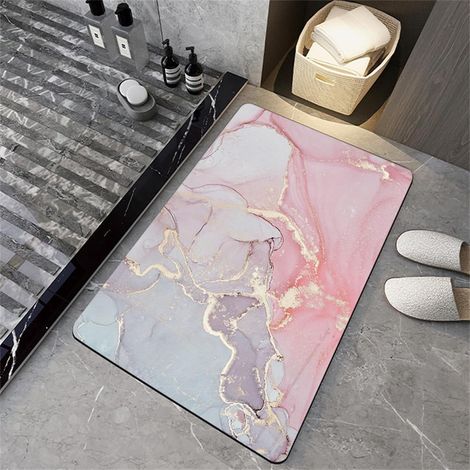 Tappetino da bagno assorbente antiscivolo con motivo marmo 3D in morbida diatomite, rettangolare, ad asciugatura rapida e lavabile, ideale per doccia, ingresso e cucina (60x90 cm, rosa) (1/5)