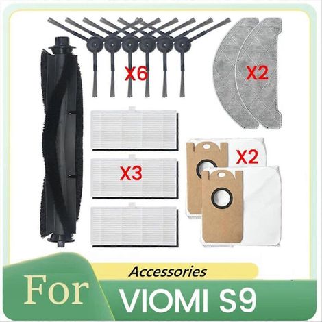 Aspirateur robot VIOMI S9 : Remplacement facile de 14 accessoires, dont la brosse principale, la brosse latérale, le filtre, le chiffon de nettoyage et le sac à poussière. (1/5)