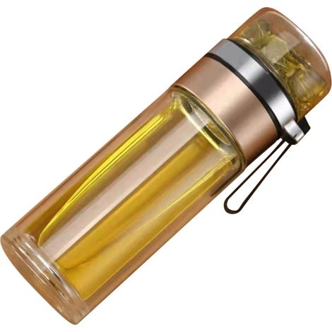 Transparente Glas-Teeflasche mit integriertem Trennsteg, tragbar und elegant in Gold (1/5)