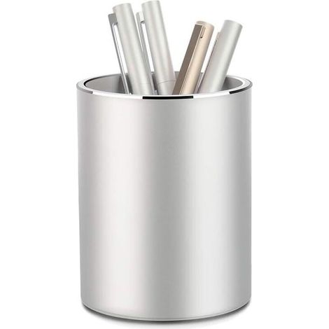 Pot a Crayon Rond Metal Porte-crayons Stylo Metal Aluminium Pot - Pour Enfant, école, Maison - 8 x 10 cm - Argent (1/4)
