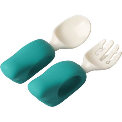 2 couverts d'apprentissage, manche ergonomique, fourchette et cuillère, pour enfants de 12 mois à 5 ans (1/5)
